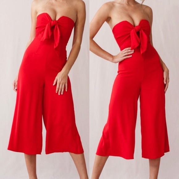 Gypsies & Moonlight Jumpsuit Womens Size 7 Red Strapless Cropped - Picture 1 of 14